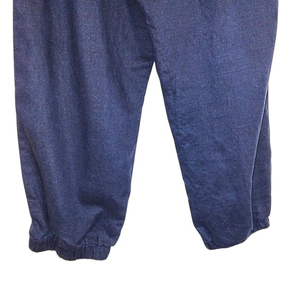 LOVE CULTURE DARK BLUE LINEN STRAPLESS RUFFLE TOP CROPPED JUMPSUIT W/ POCKETS - Picture 4 of 5